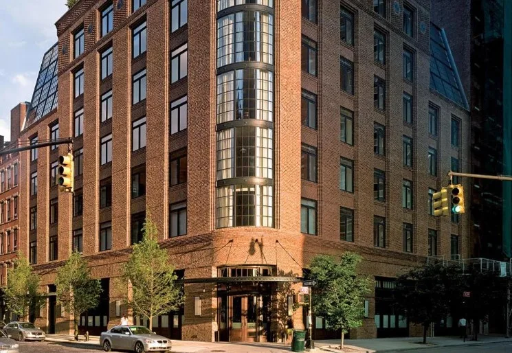 View of the building, a hotel with an indoor pool in NYC.