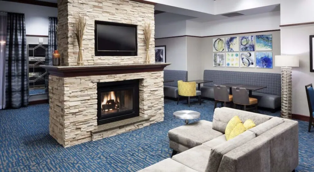 unique lobby at downtown OKC indoor pool hotel Hampton Inn & Suites Oklahoma City-Bricktown