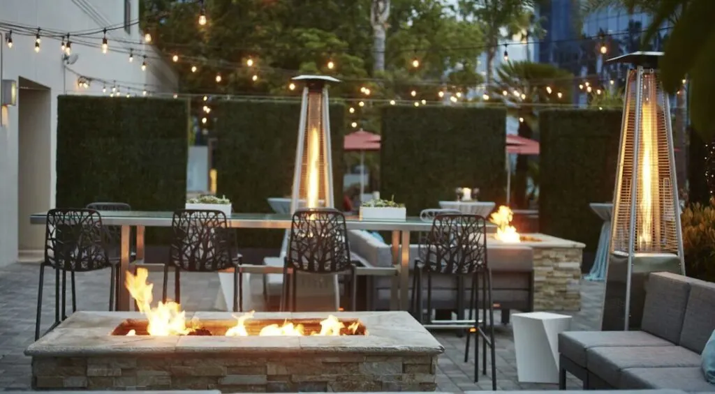 firepit and outdoor terrace patio at Embassy Suites San Diego La Jolla 