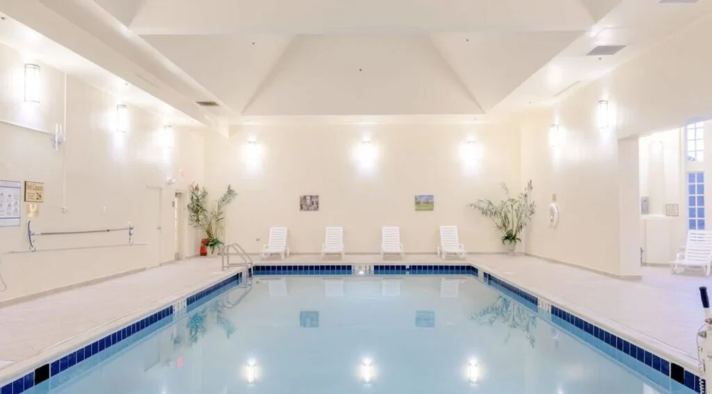 pretty indoor pool hotel at The Founders Inn and Spa, by Hilton Virginia Beach near Regent University 