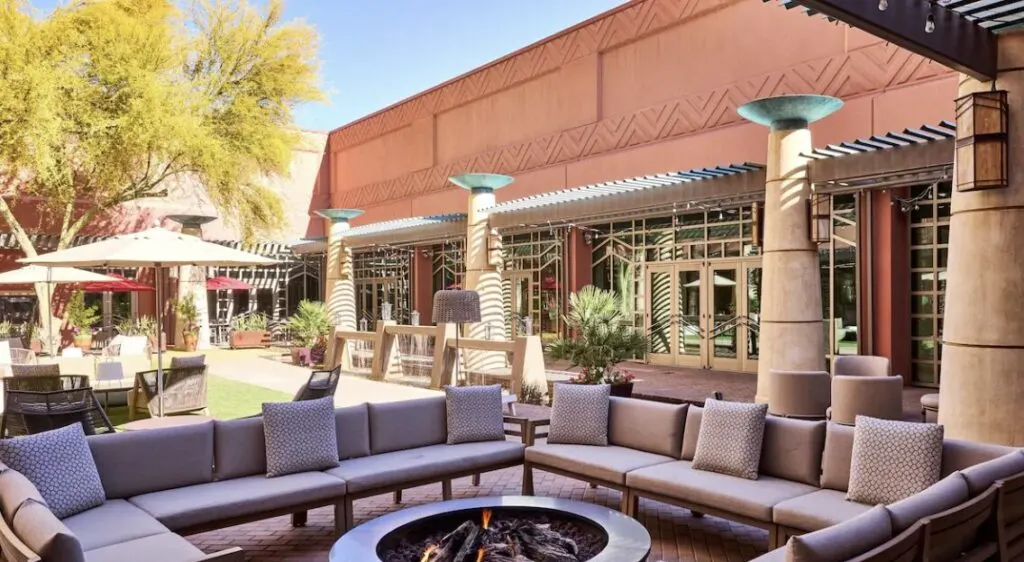 outdoor terrace and seating with firepit at Renaissance Phoenix Glendale Hotel & Spa