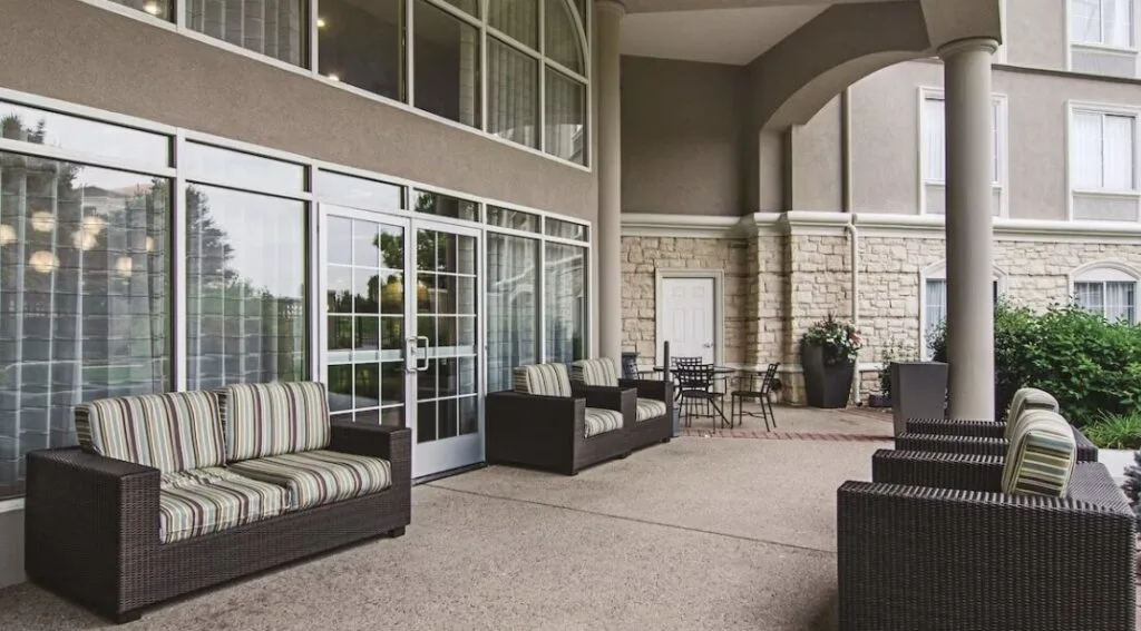 outdoor seating and terrace at La Quinta Inn & Suites by Wyndham Denver Airport DIA