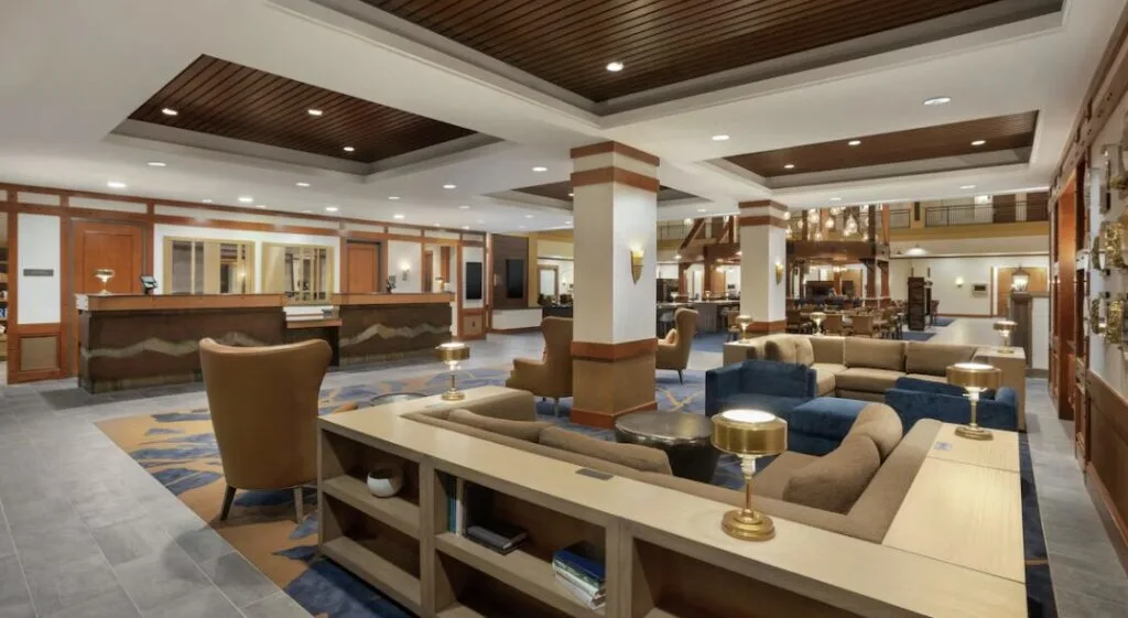 lobby at Denver hotels with pools Embassy Suites by Hilton Denver International Airport